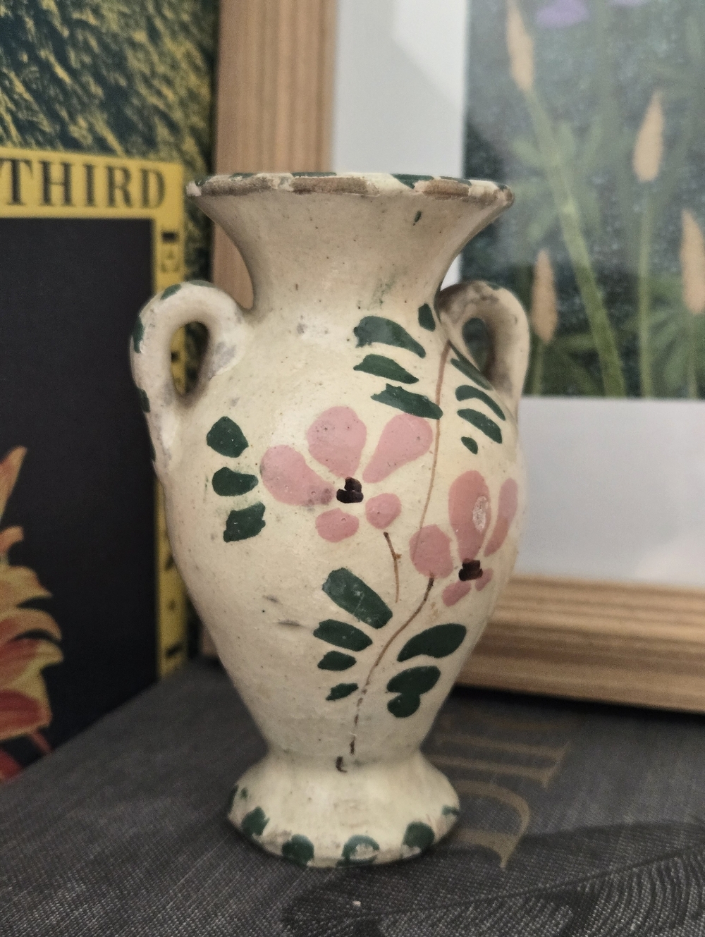VTG Italian Vietri Hand Painted Floral Amphora Miniature Pottery Vase Chipped